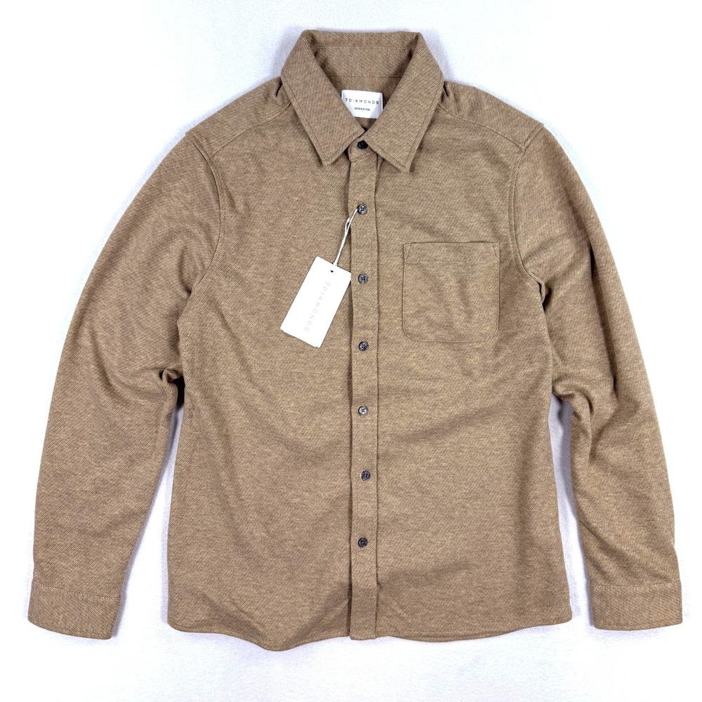 7 Diamonds Generation Soft‎ Flannel Shirt, Mens Size S Tan Long Sleeve New